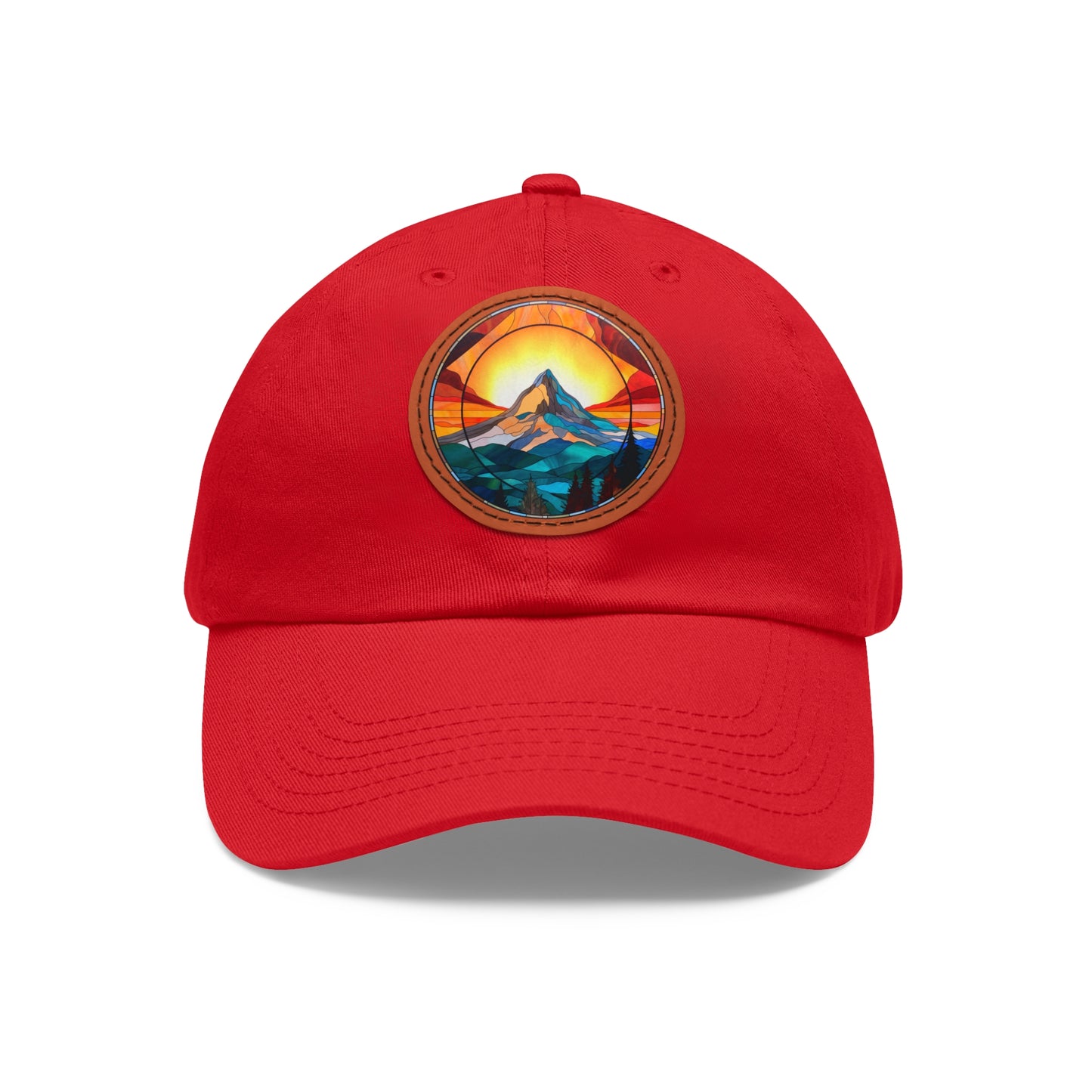 Vibrant Stained Glass Mountain Leather Patch Hat