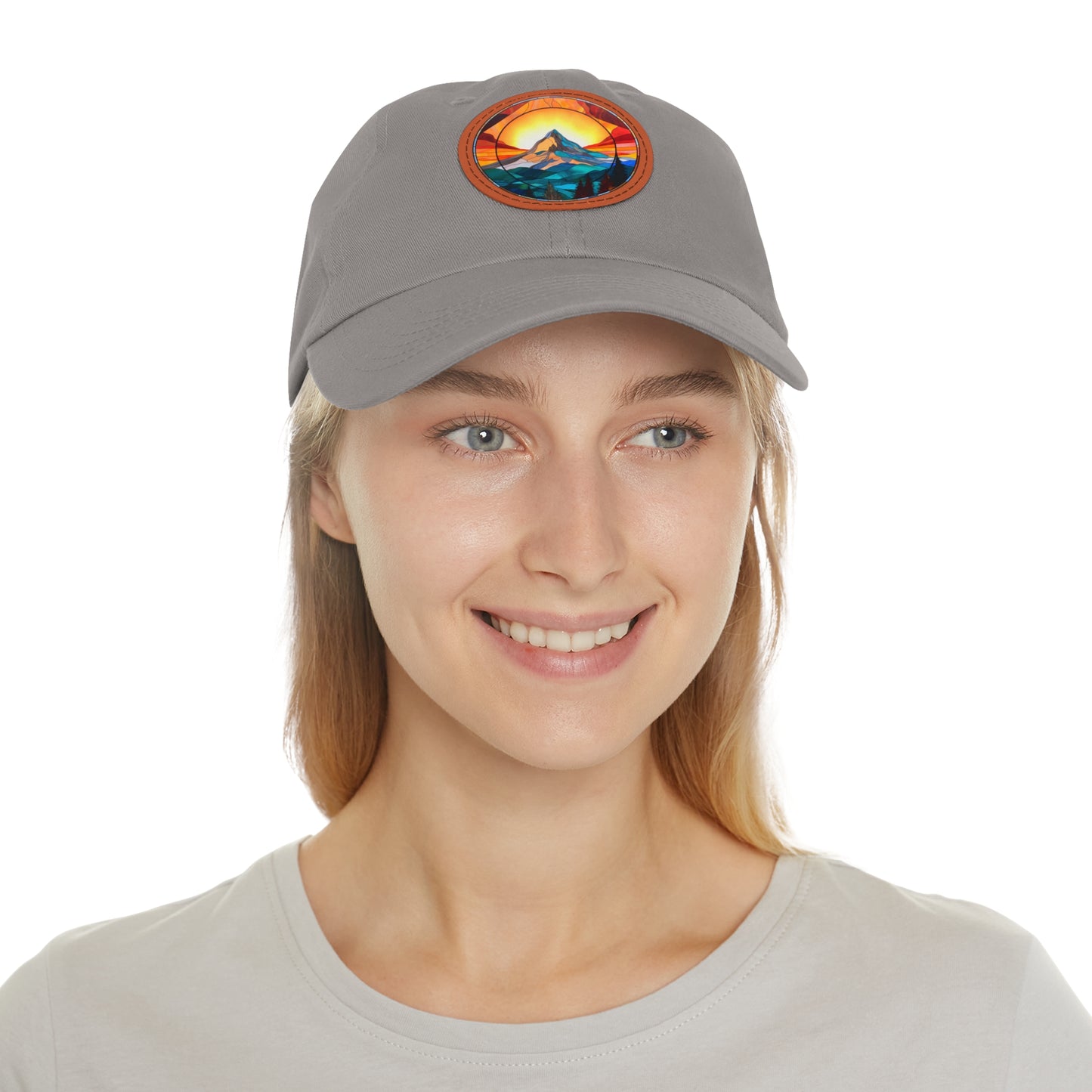 Vibrant Stained Glass Mountain Leather Patch Hat