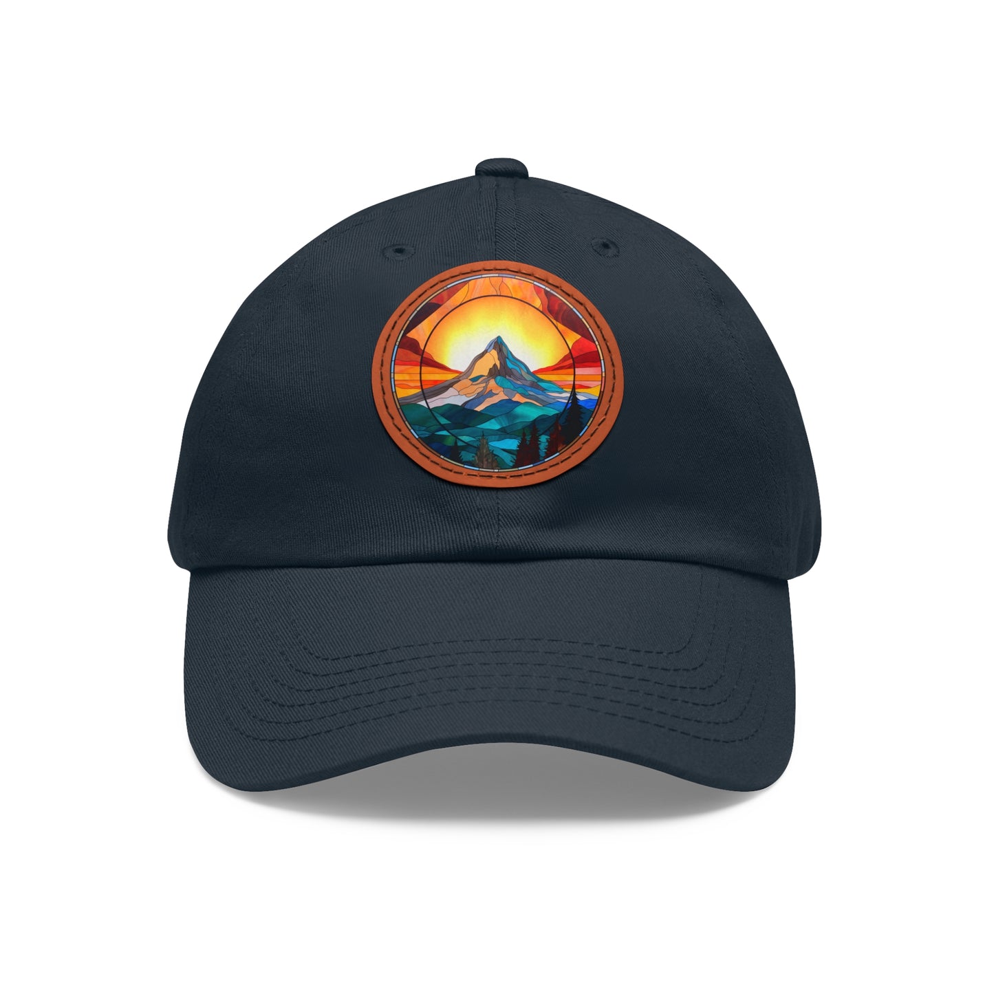 Vibrant Stained Glass Mountain Leather Patch Hat