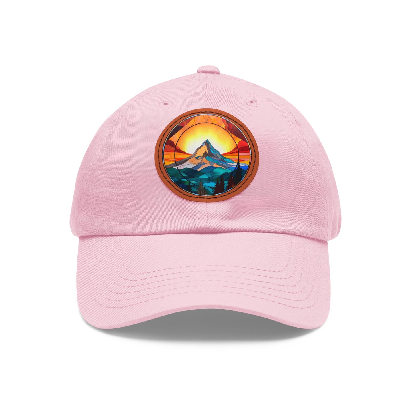 Vibrant Stained Glass Mountain Leather Patch Hat