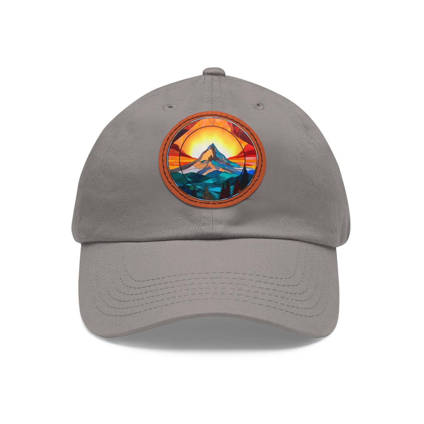 Vibrant Stained Glass Mountain Leather Patch Hat