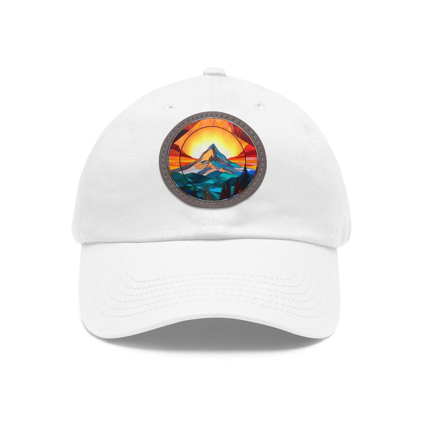 Vibrant Stained Glass Mountain Leather Patch Hat