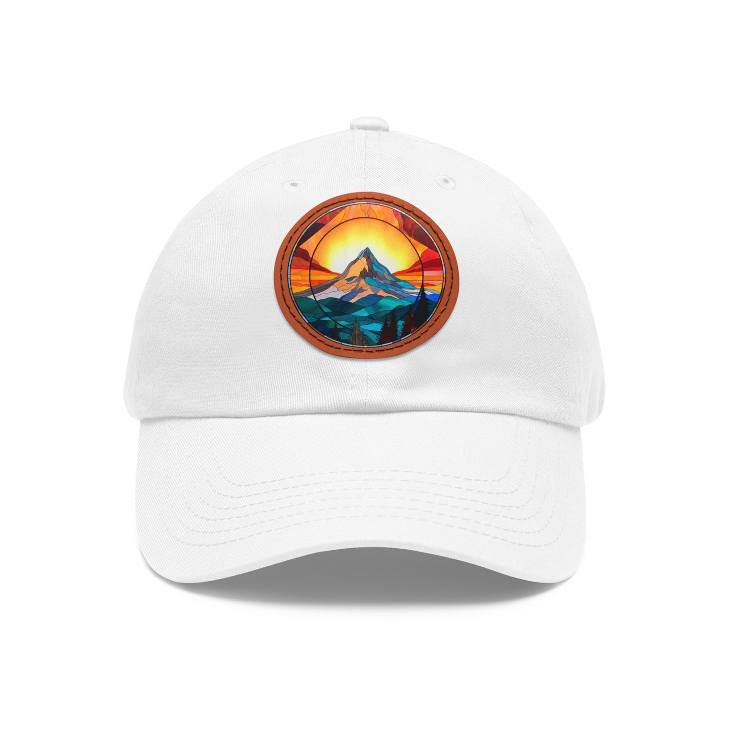 Vibrant Stained Glass Mountain Leather Patch Hat